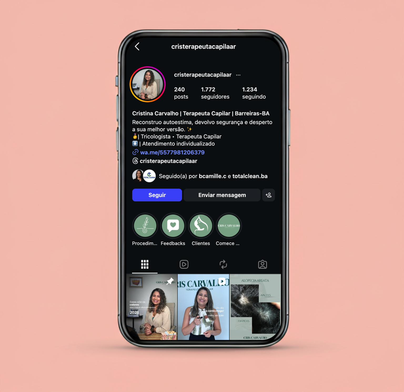 Smartphone depicting a highly stylized and curated Instagram profile layout with luxury branding